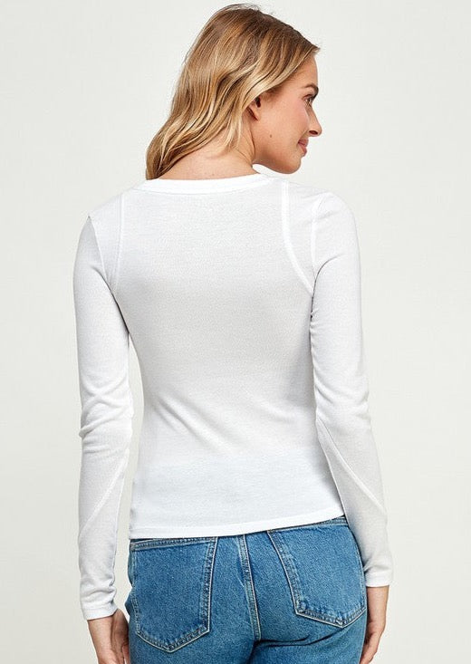 Long Sleeve Crew Neck Top - White