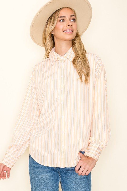 Striped Button Up Long Sleeve - Lt Orange
