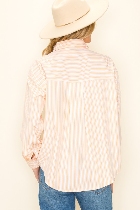 Striped Button Up Long Sleeve - Lt Orange