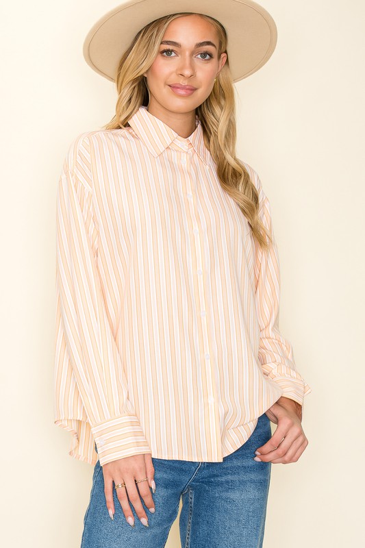 Striped Button Up Long Sleeve - Lt Orange