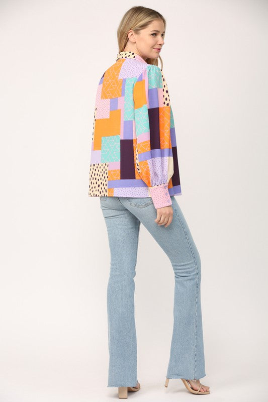 Patchwork Print Button Down Shirt