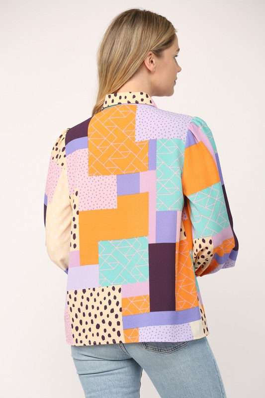 Patchwork Print Button Down Shirt