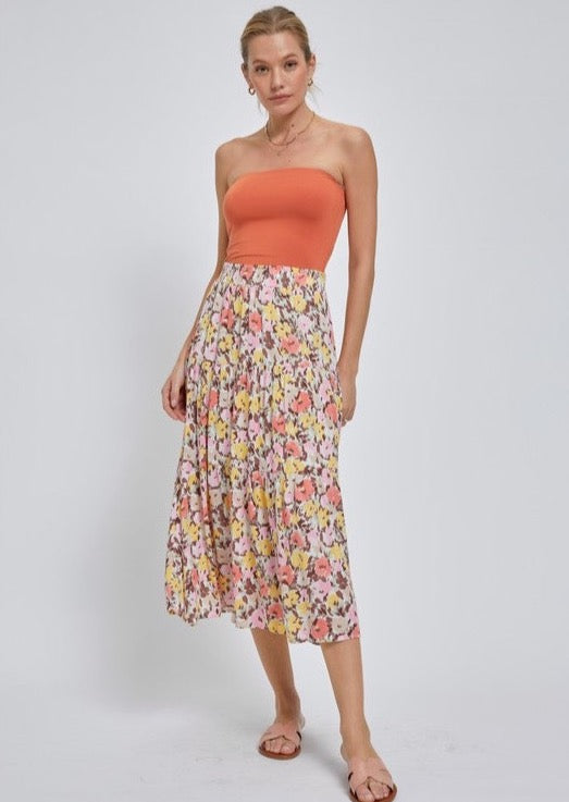 Floral Elastic Tiered Skirt