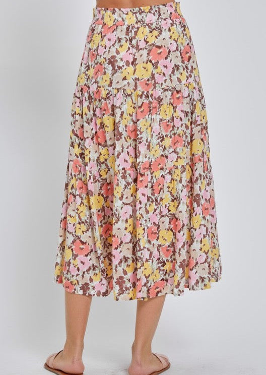 Floral Elastic Tiered Skirt