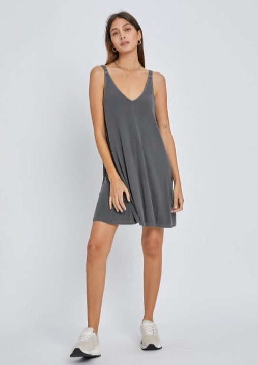 Ribbed V Neck Mini Dress