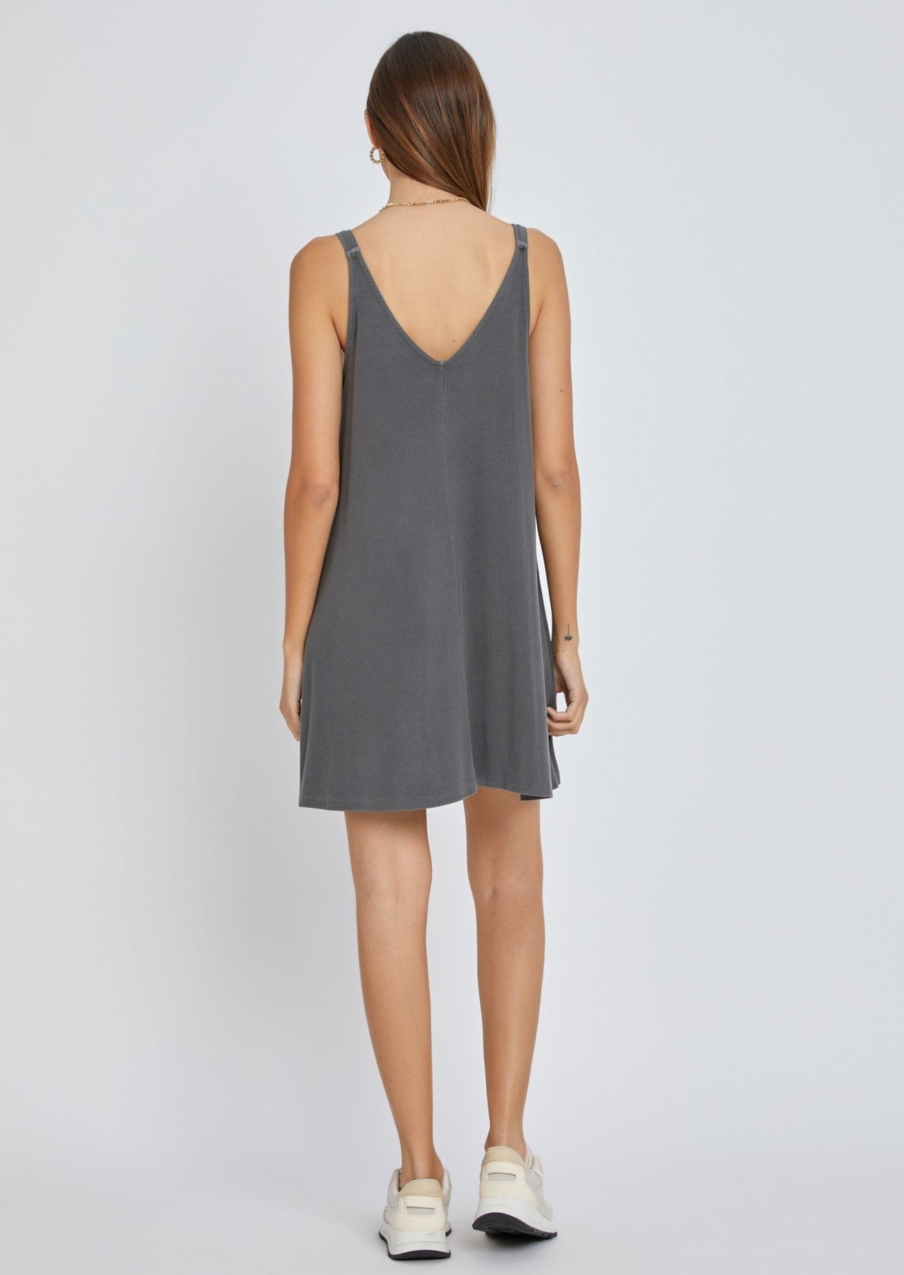 Ribbed V Neck Mini Dress