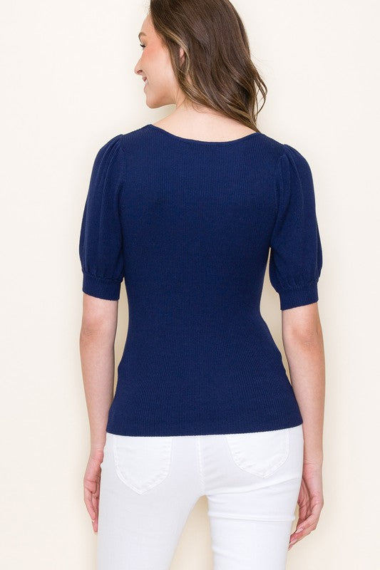 Scoop Neck Puff Elbow Sleeve Top
