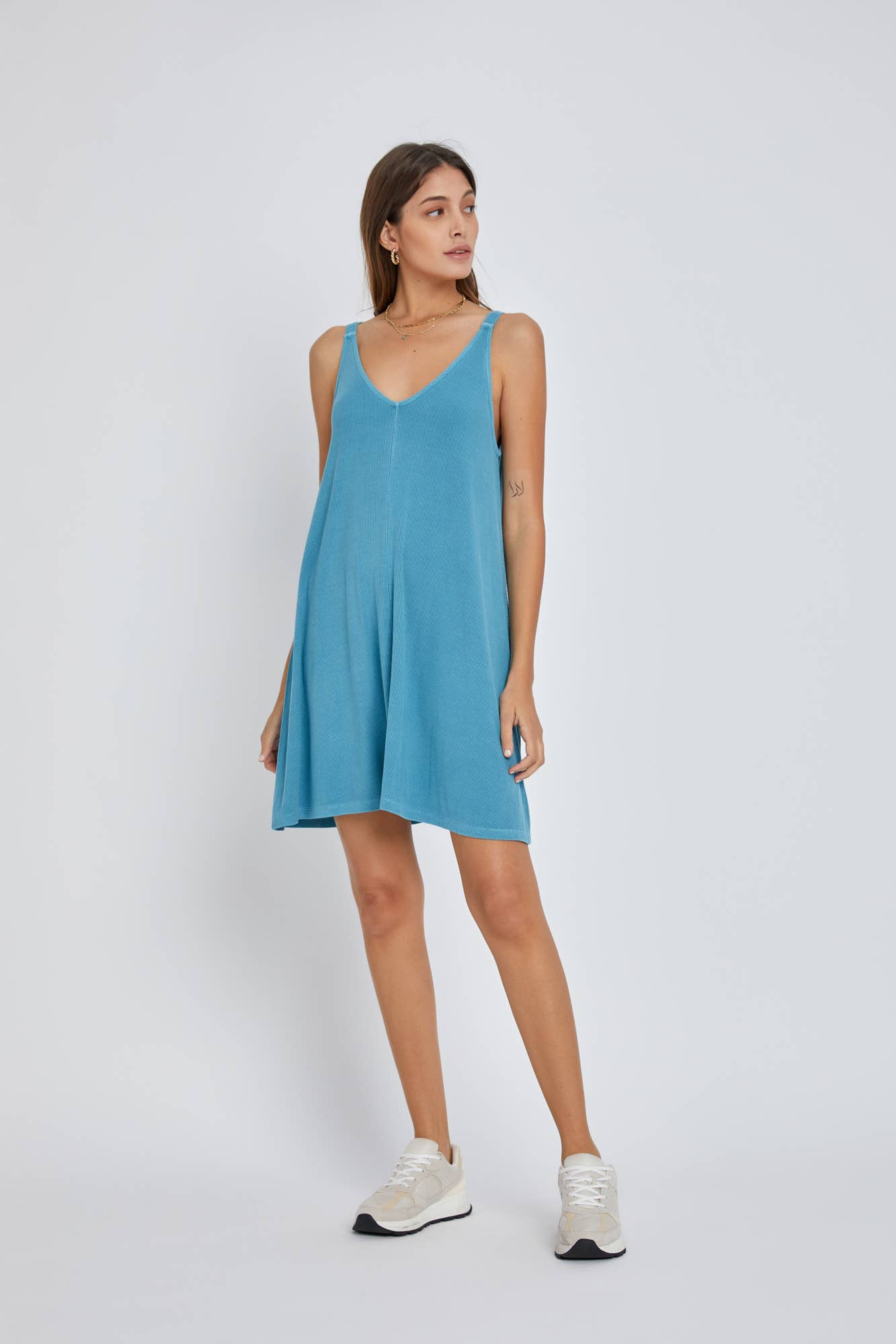 Ribbed V Neck Mini Dress