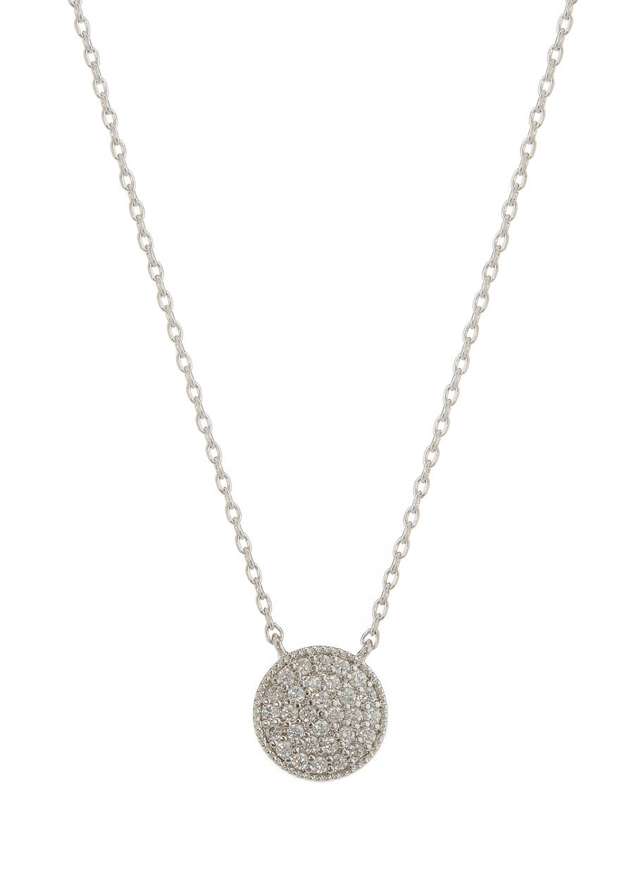 Flat Disc Short Necklace - White Gold