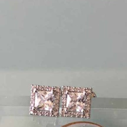 Halo Princess Cut Studs - White Gold