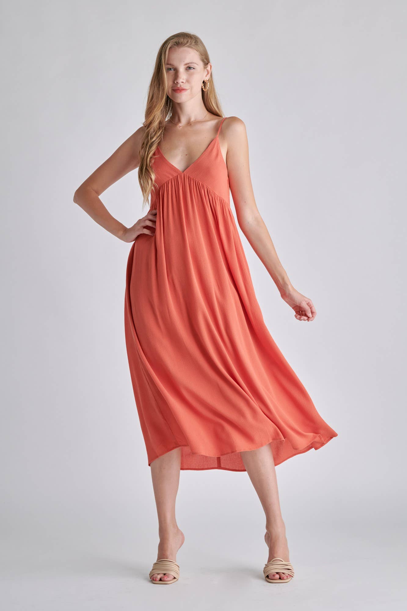 V Neck Spaghetti Strap Flowy Dress