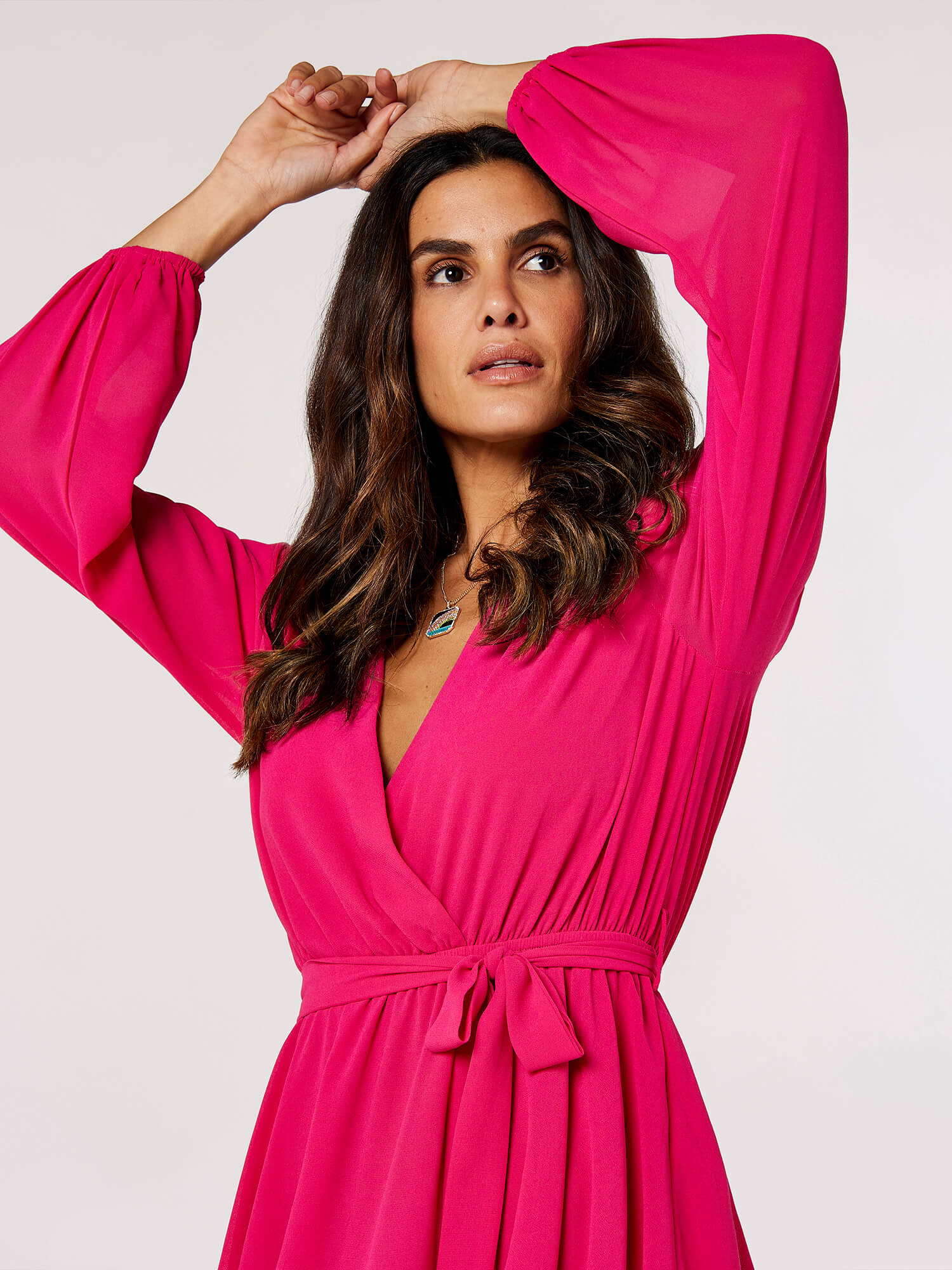 Long Sleeve Chiffon Wrap Dress