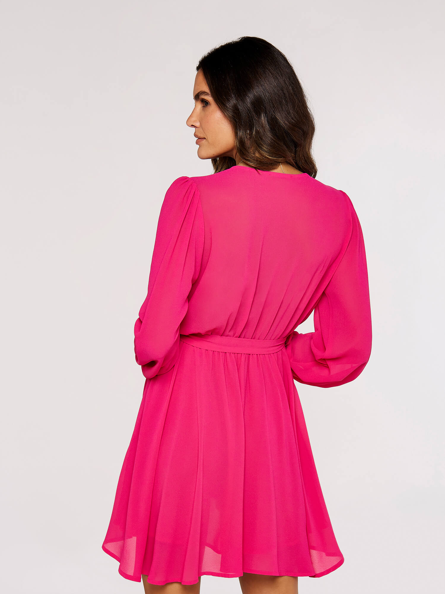 Long Sleeve Chiffon Wrap Dress