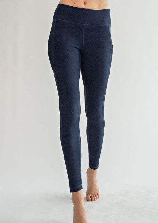 Ribbed Long Length Legging - Navy