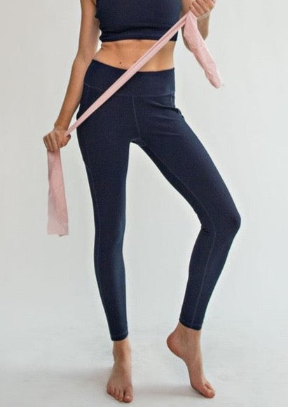 Ribbed Long Length Legging - Navy 2