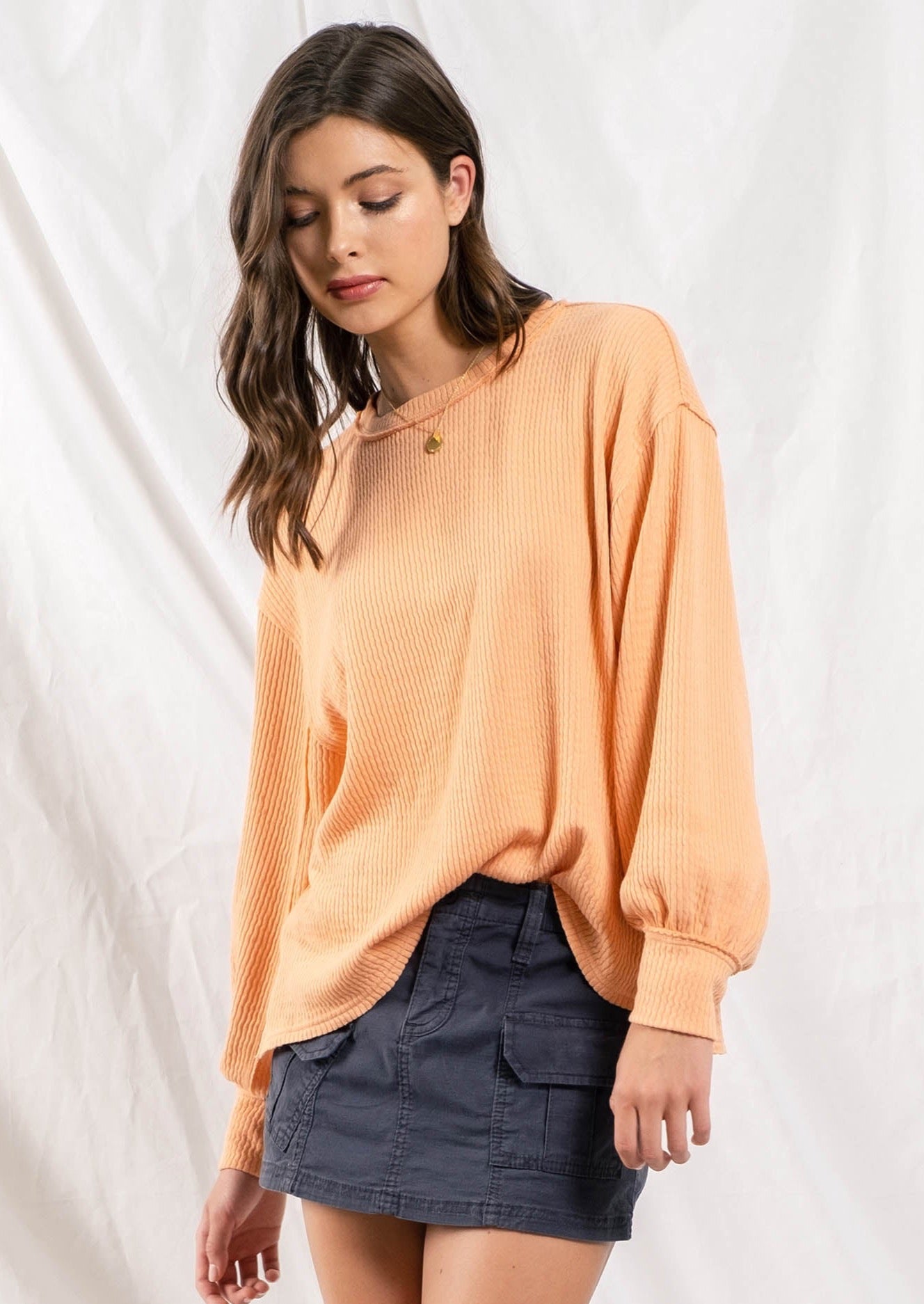 Raw Edge Textured Long Sleeve