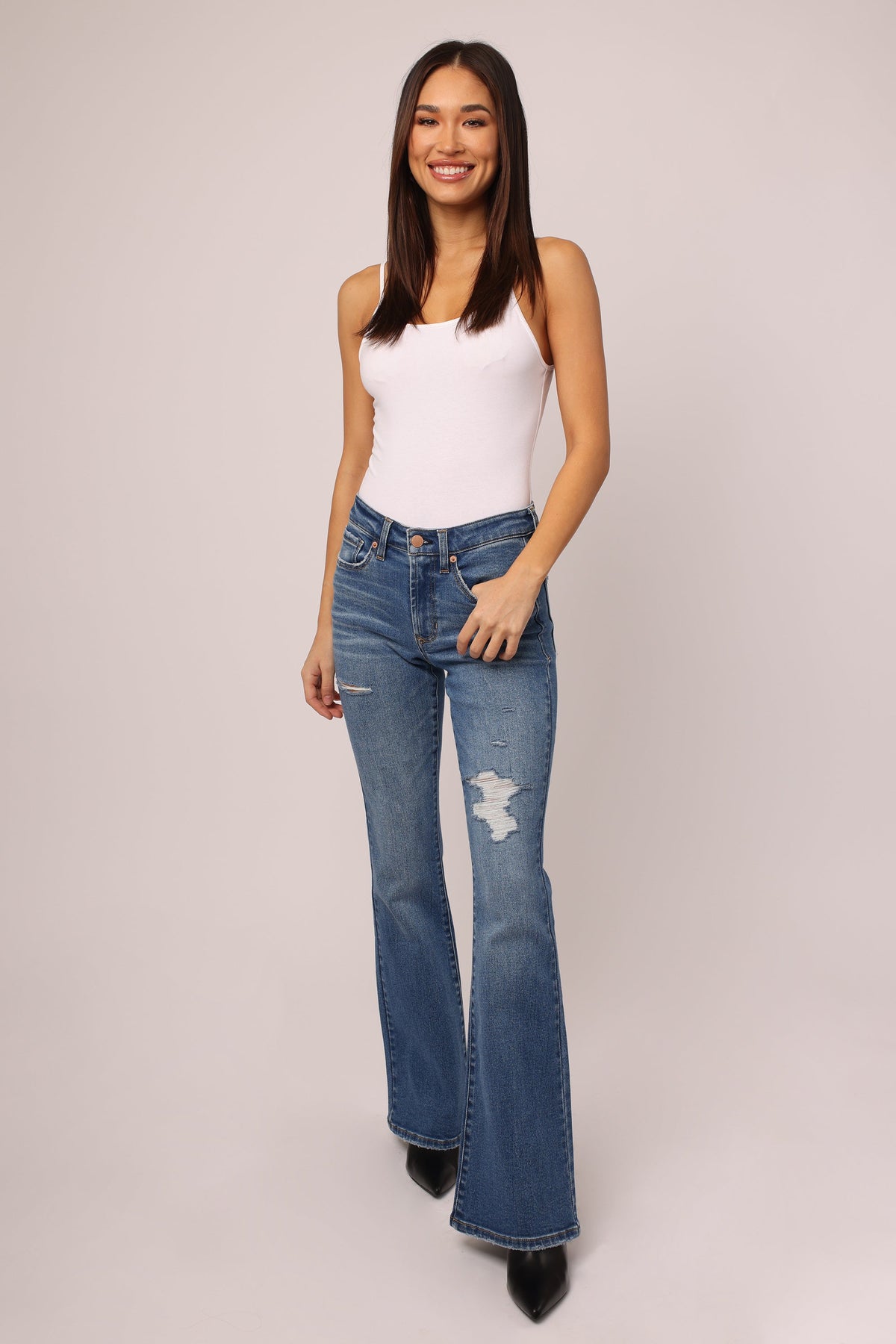 Rosa Flare High Rise Destructed Denim