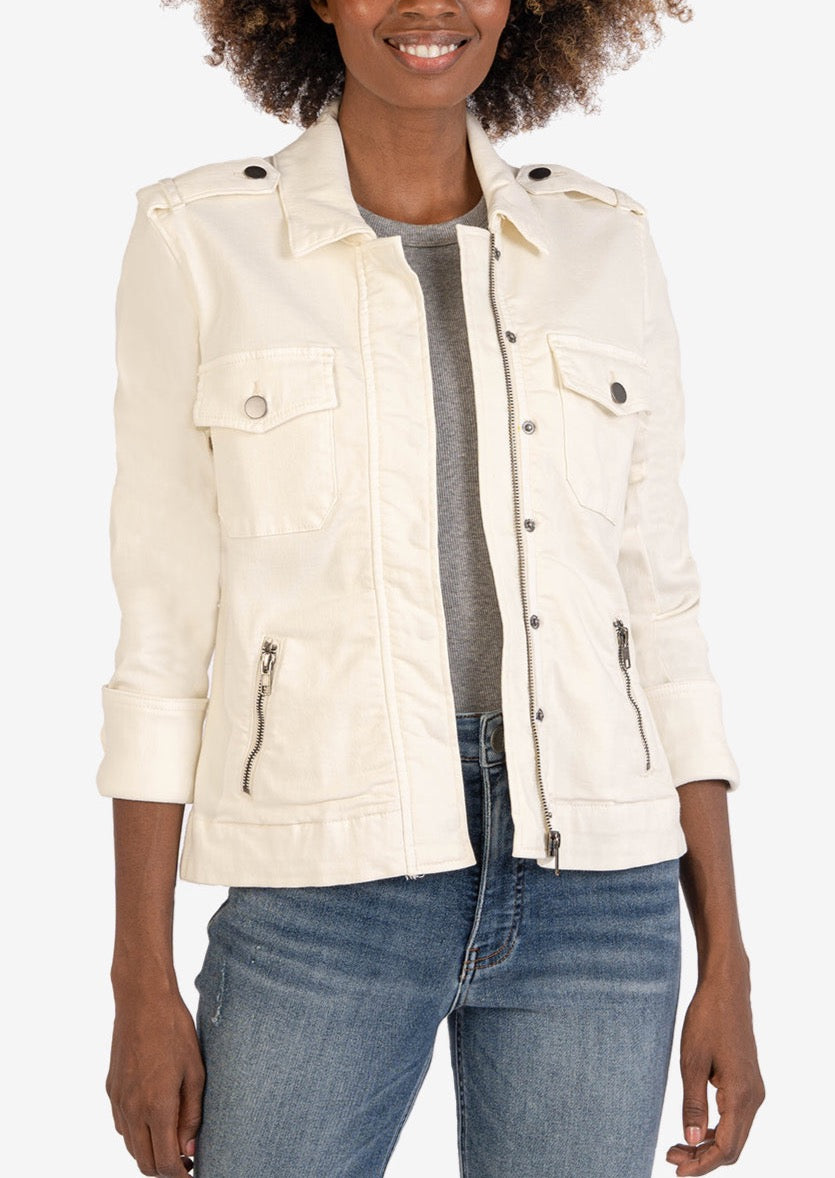 Amanda Boxy Jacket Front Flap Pockets - Ecru