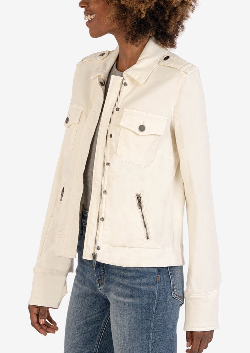 Amanda Boxy Jacket Front Flap Pockets - Ecru