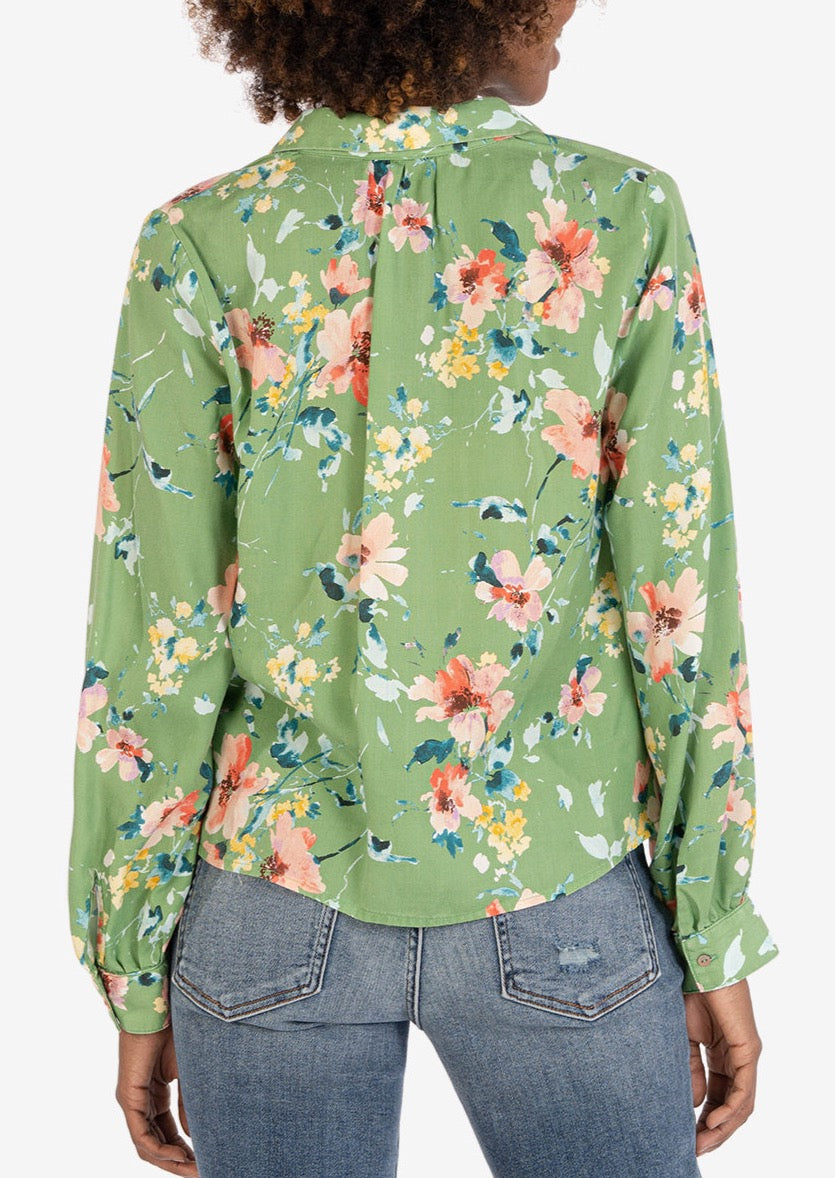 Alpha Long Sleeve Button Down Shirt - Olive/Coral