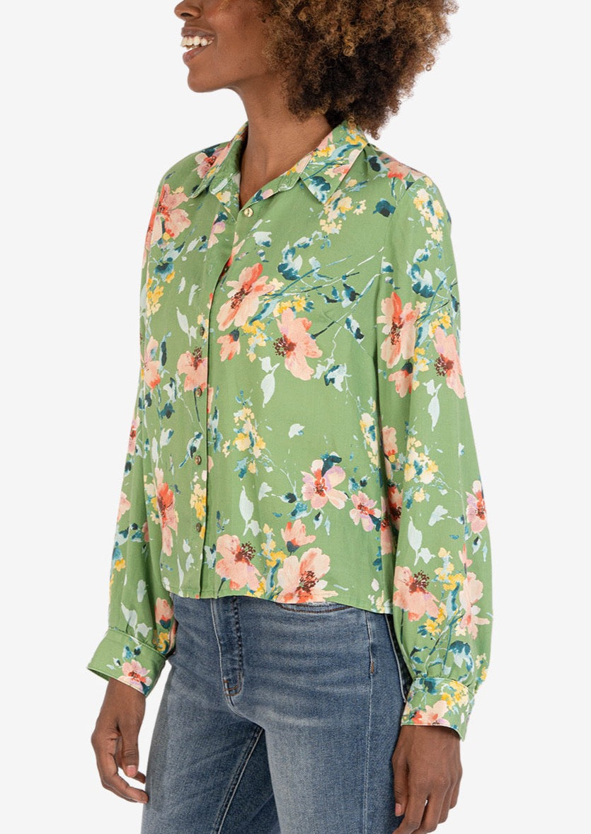 Alpha Long Sleeve Button Down Shirt - Olive/Coral
