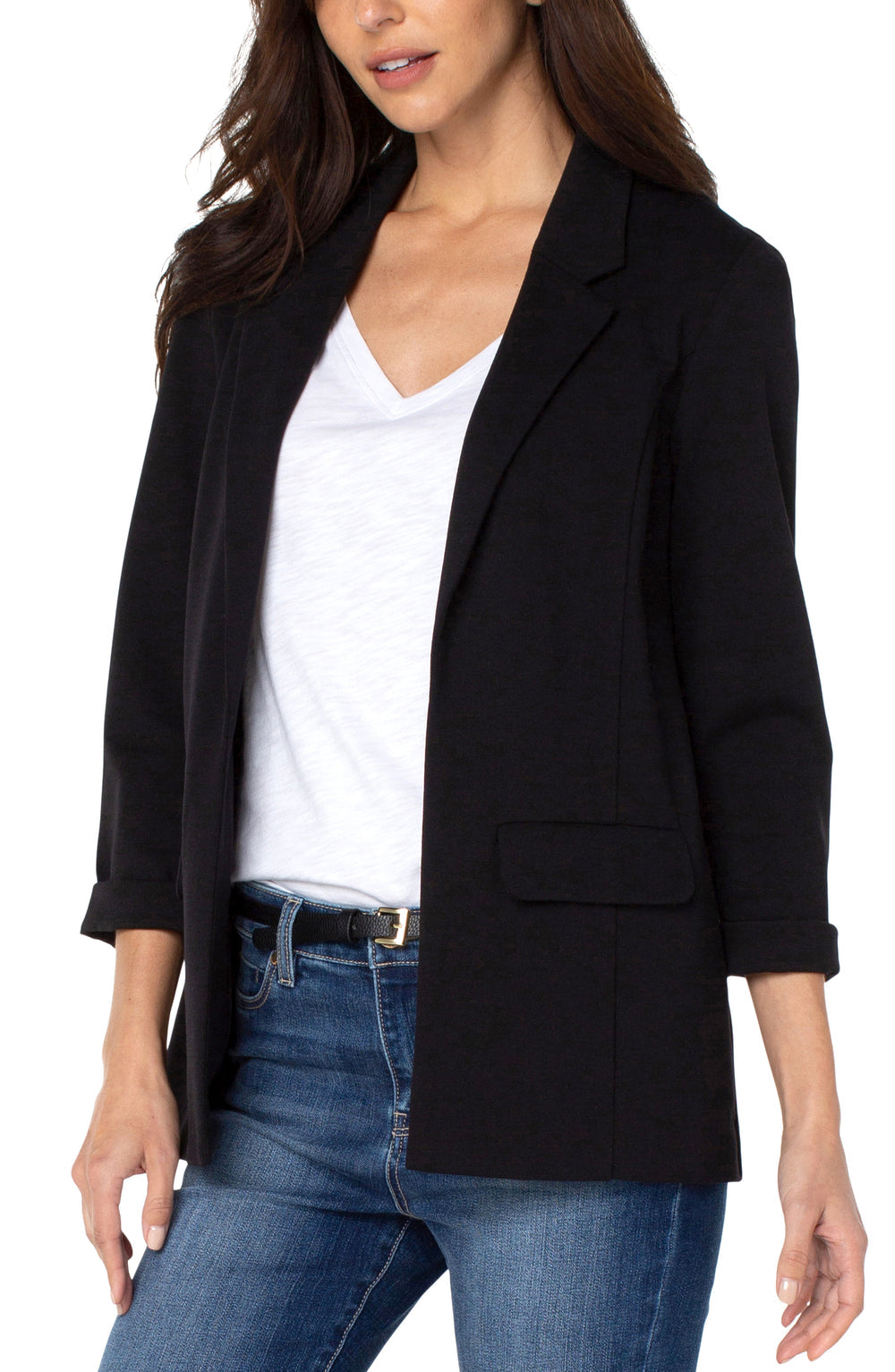 Solid Boyfriend Blazer W/ Princess Darts - Black