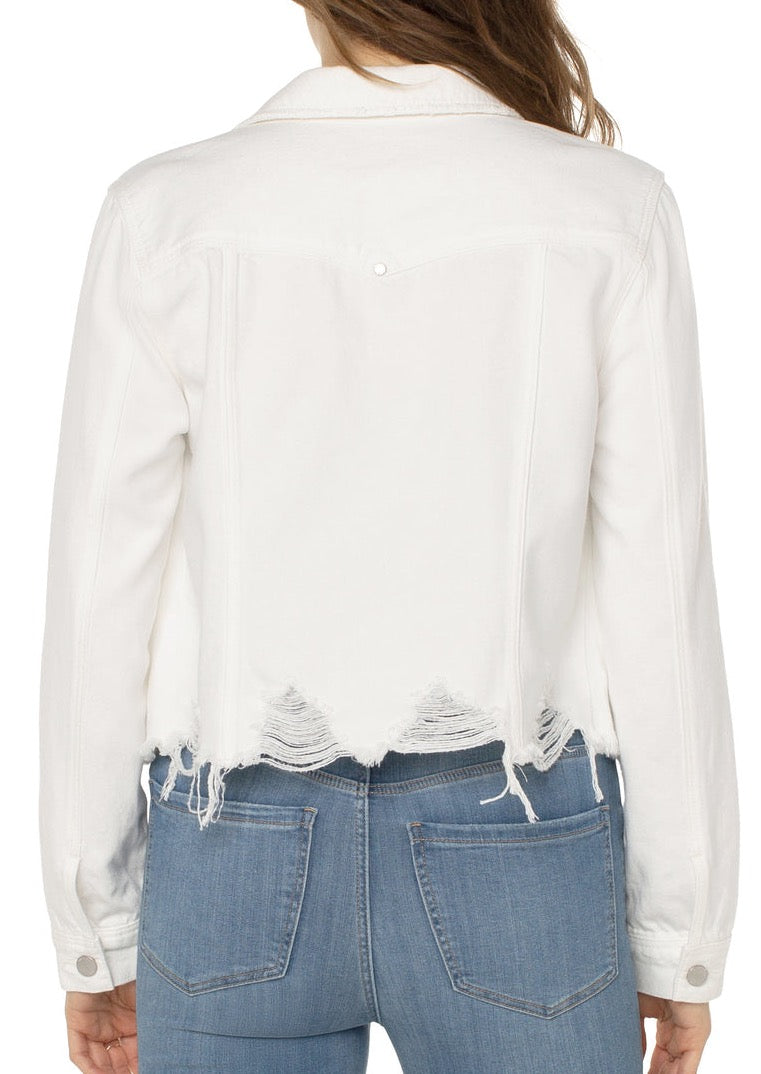 Denim Jacket W/ Shredded Hem - Praire White