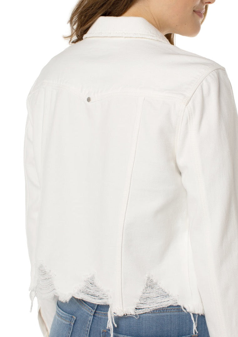 Denim Jacket W/ Shredded Hem - Praire White