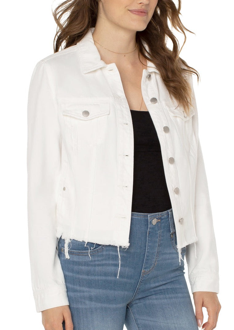 Denim Jacket W/ Shredded Hem - Praire White