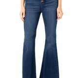 Hi-Rise Flare Exposed Buttons Fray Hem 32"