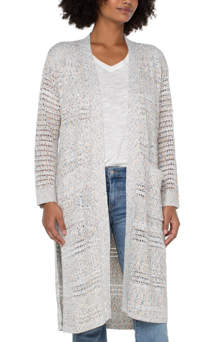 Long Line Open Front Cardigan - Rich Cream Multi