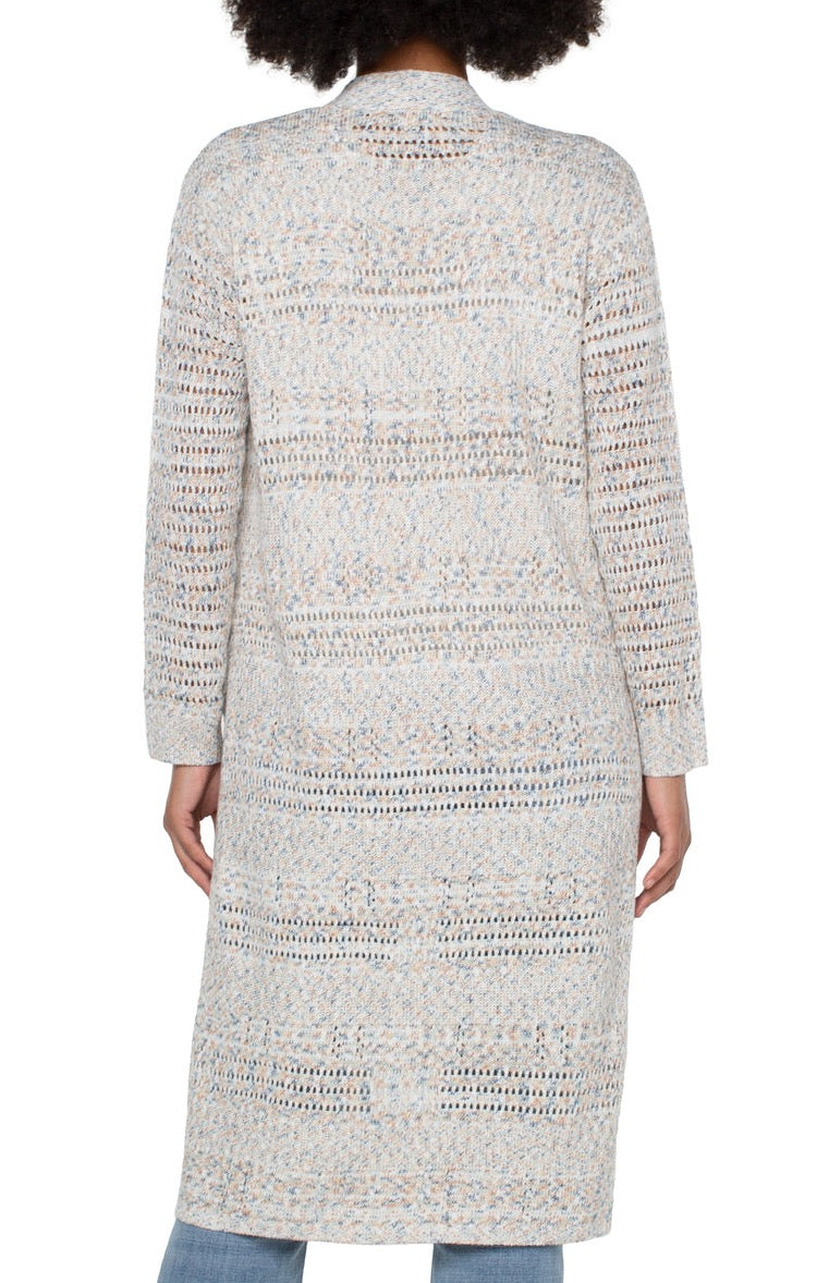 Long Line Open Front Cardigan - Rich Cream Multi