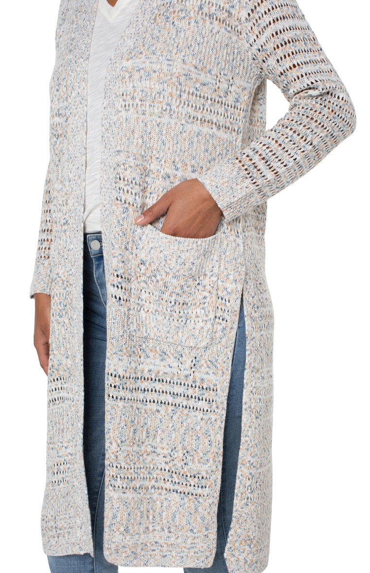Long Line Open Front Cardigan - Rich Cream Multi