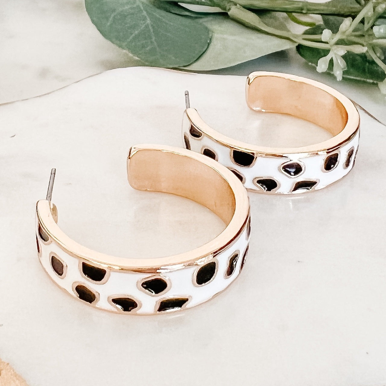 Animal Print Enamel Hoop Earrings - Cheetah Ivory