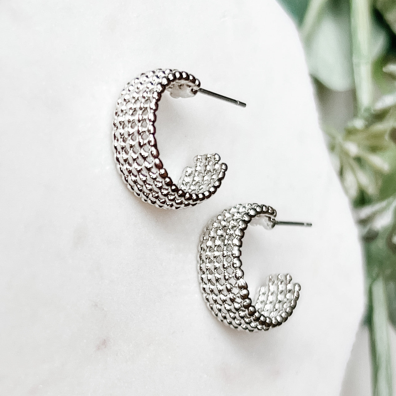 Textured Hoop Earrings - Silver