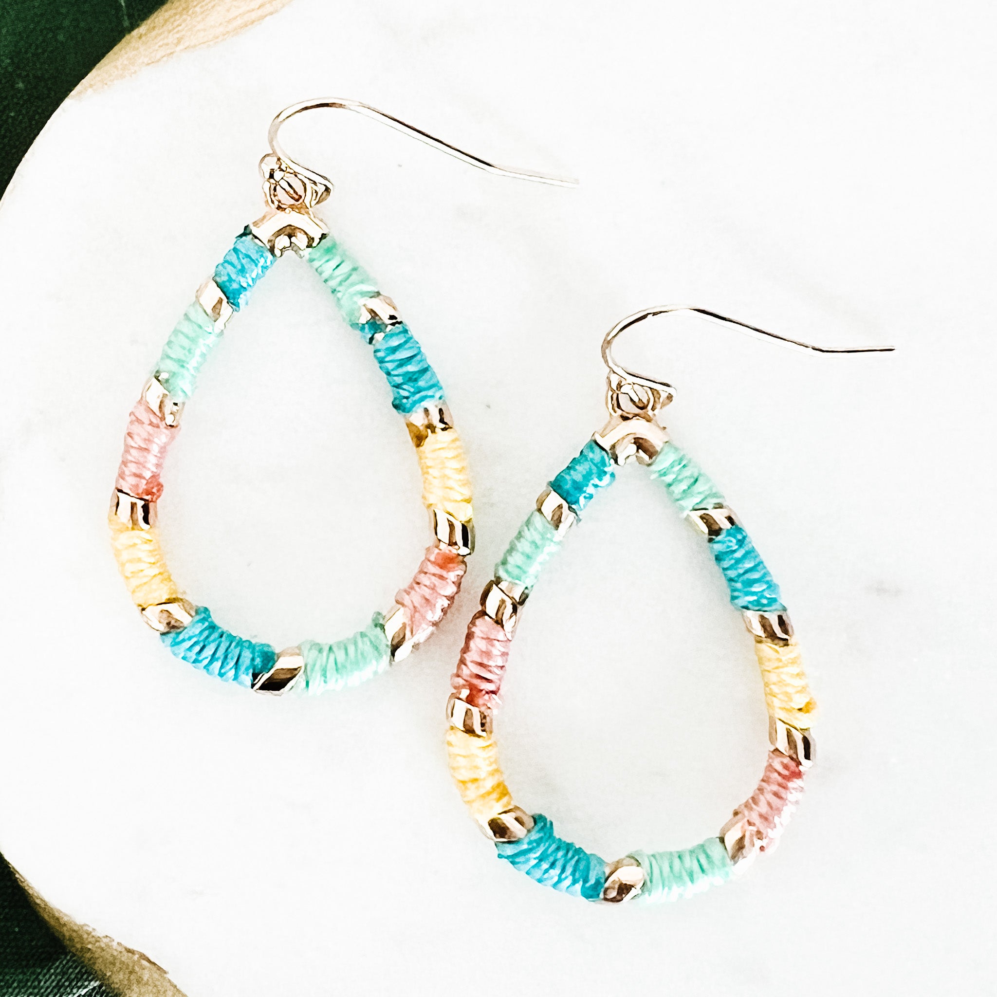 Thread Wrapped Teardrop Earrings - Multi