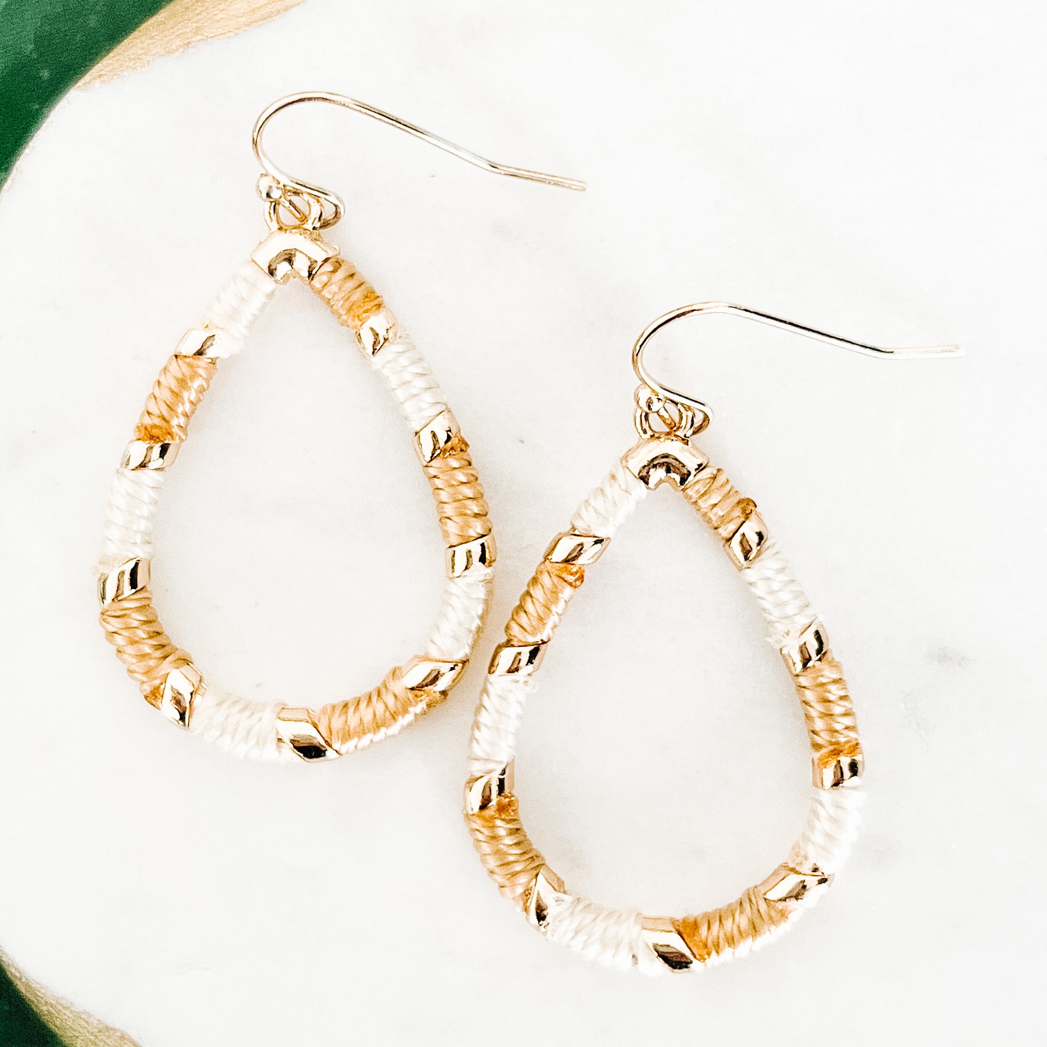 Thread Wrapped Teardrop Earrings - Natural