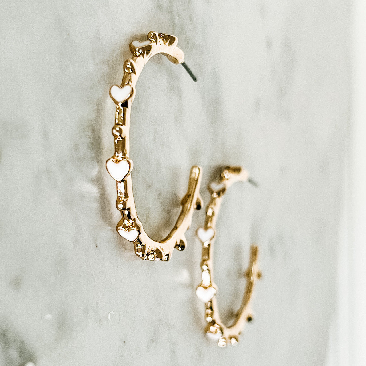 Enamel Heart Hoop Earrings - White
