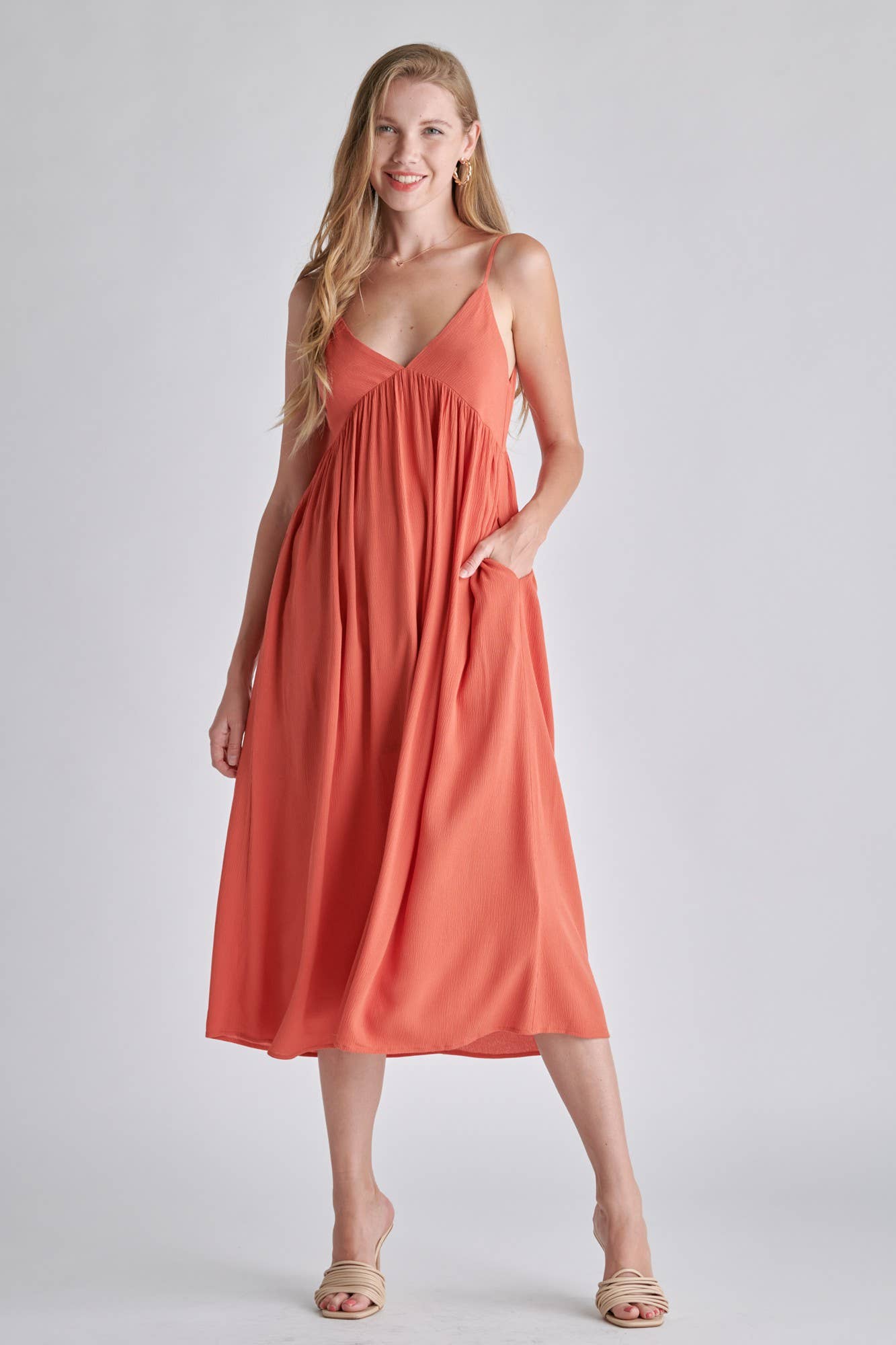 V Neck Spaghetti Strap Flowy Dress