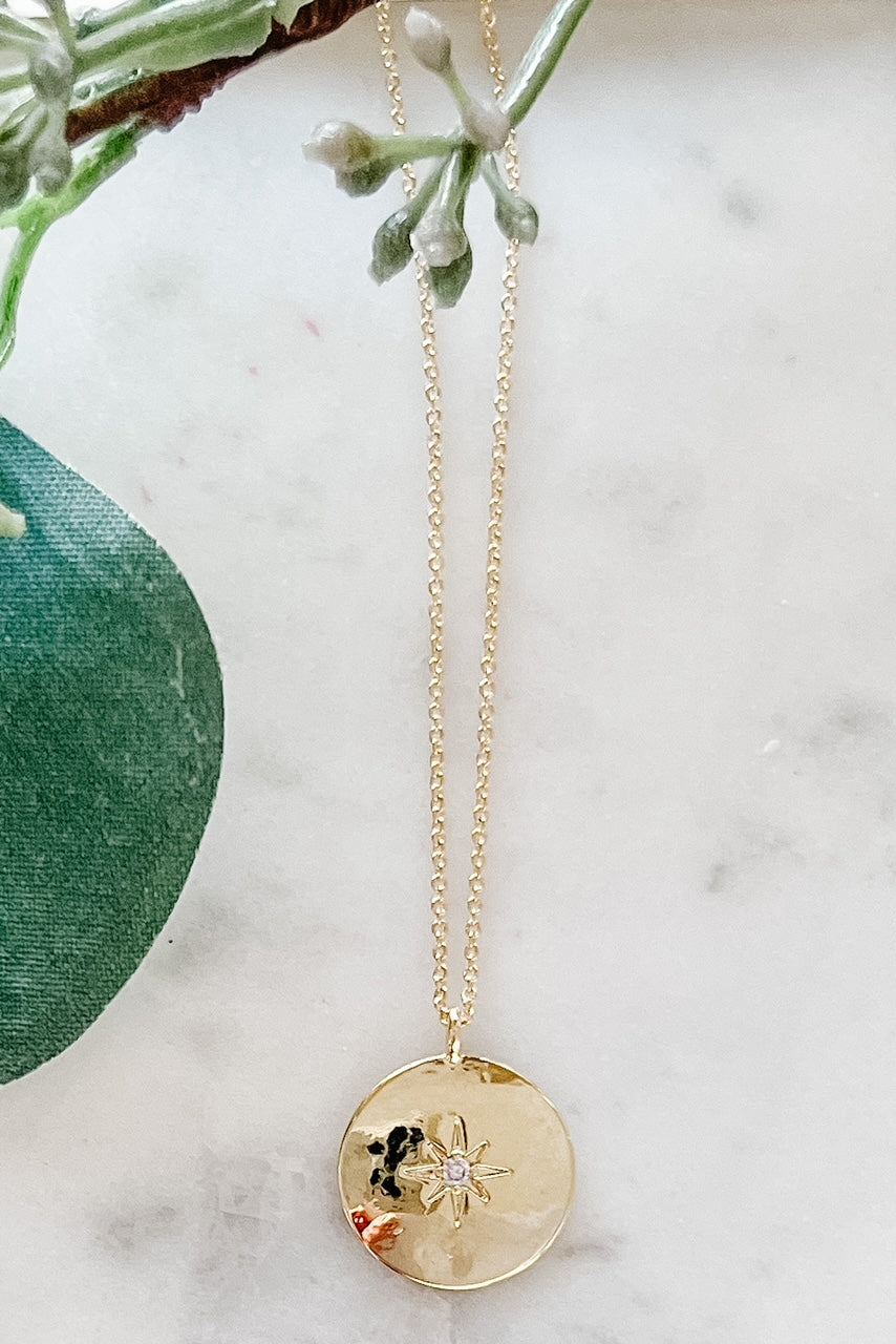 Gold Dipped CZ Circle Star Necklace