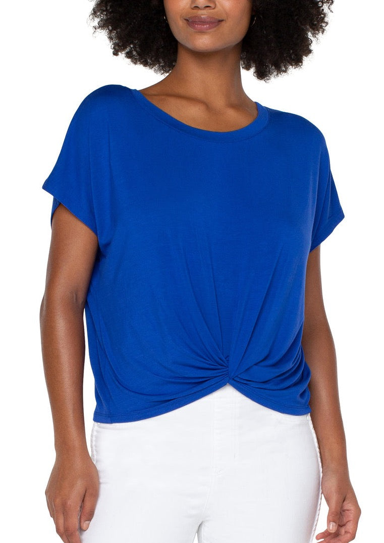 Twist Front Dolman Modal Knit Tee - Bombshell Blue