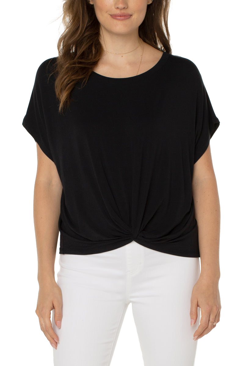 Twist Front Dolman Modal Knit Tee - Black