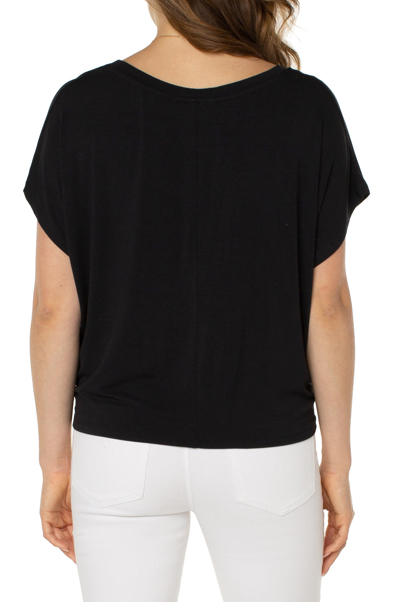 Twist Front Dolman Modal Knit Tee - Black