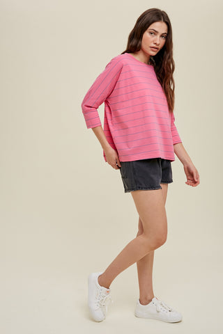 Striped 3/4 Sleeve Relaxed Top