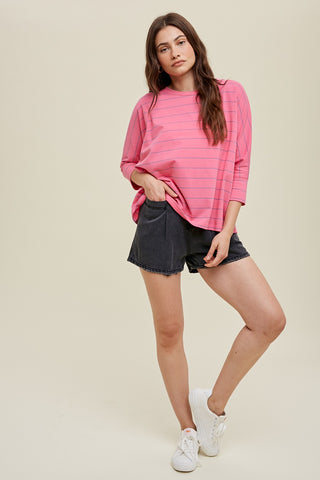 Striped 3/4 Sleeve Relaxed Top