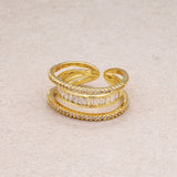 Triple Banded Cz Baguette Micro Pave Adjustable Ring