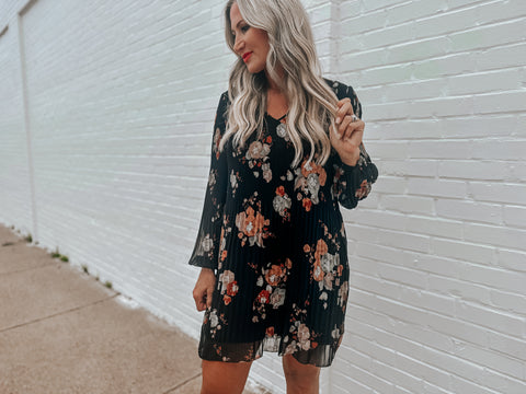 Pleated A-Line Floral Dress
