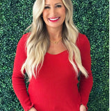 Long Sleeve Sweetheart Neck Sweater w/ Ruffle