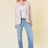 Seersucker Oversized Blazer with Front Flap Pocket