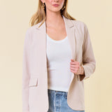 Seersucker Oversized Blazer with Front Flap Pocket